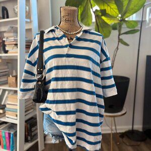 Y2K Blue & White Striped Polo Shirt – Women’s Streetwear